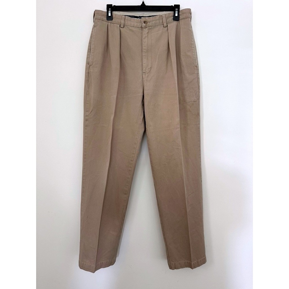 Polo Ralph Lauren Andrew Pant Mens 34x32 Khaki Tan Pleated Cotton Chino Trousers